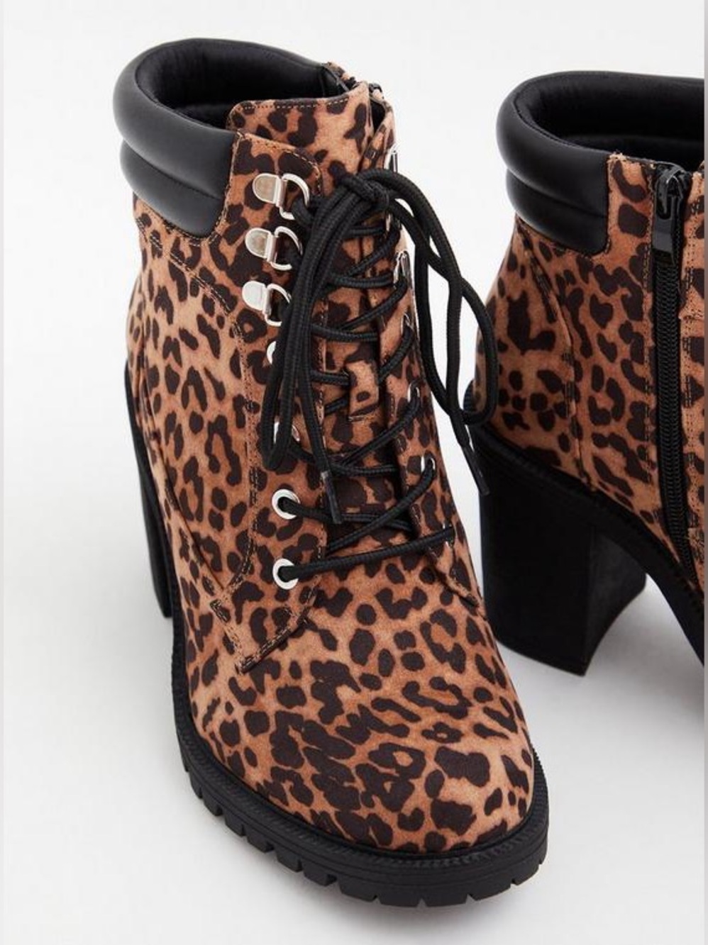 torrid Leopard Print Lace-Up Ankle Boots - Brown & Black